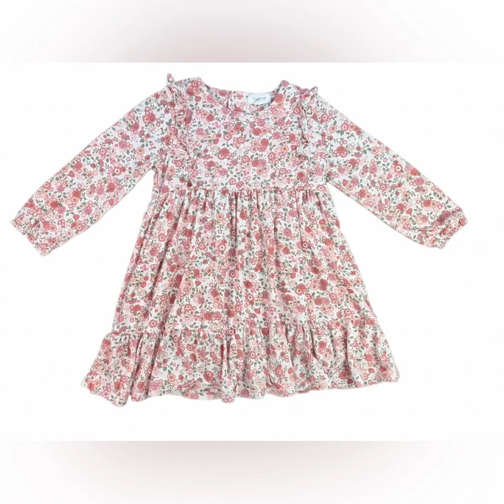 ANGEL DEAR Girls Long Sleeve Bamboo Floral Ruffle Dress- 2T